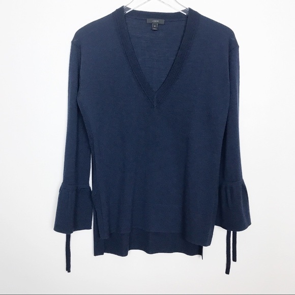 J. Crew Drawstring Sleeve V-Neck Wool Sweater XS - Picture 3 of 8